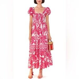Farm Rio Pink Tropical Woodcut Maxi Dress M